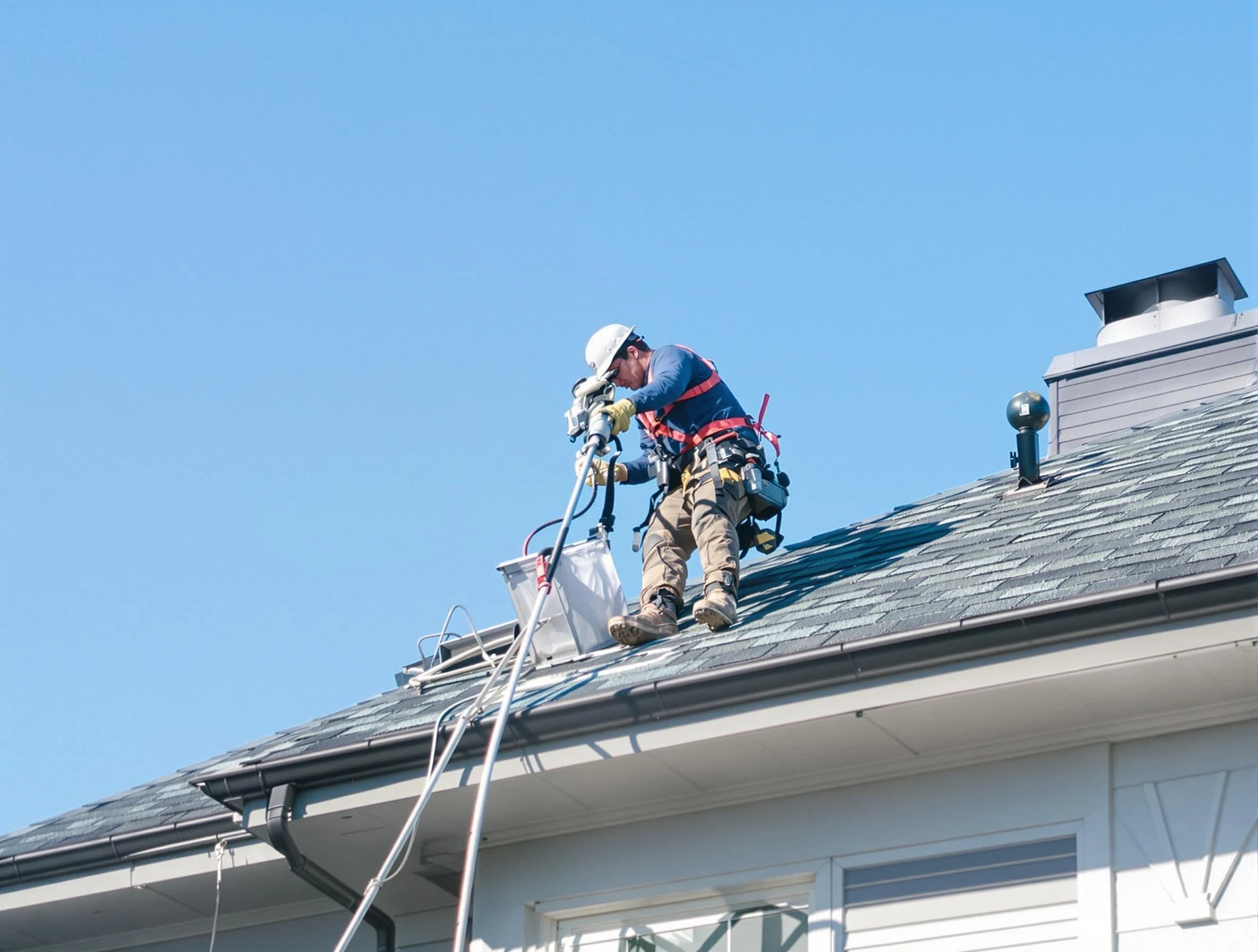 West Jordan Dryer Vent Cleaning certified technician cleaning a roof-mounted dryer vent system in West Jordan