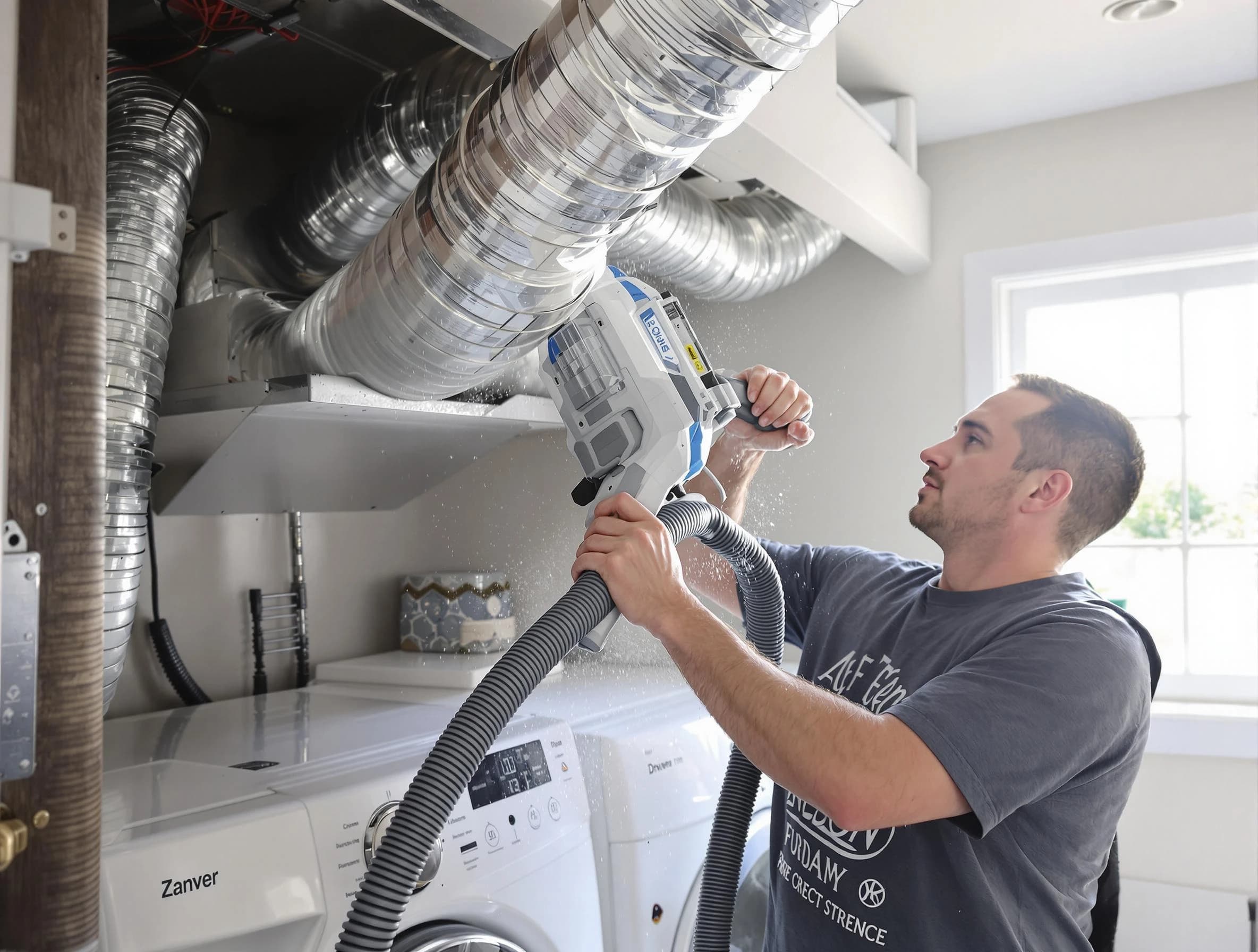 West Jordan Dryer Vent Cleaning specialist cleaning deep within a dryer vent duct system in West Jordan