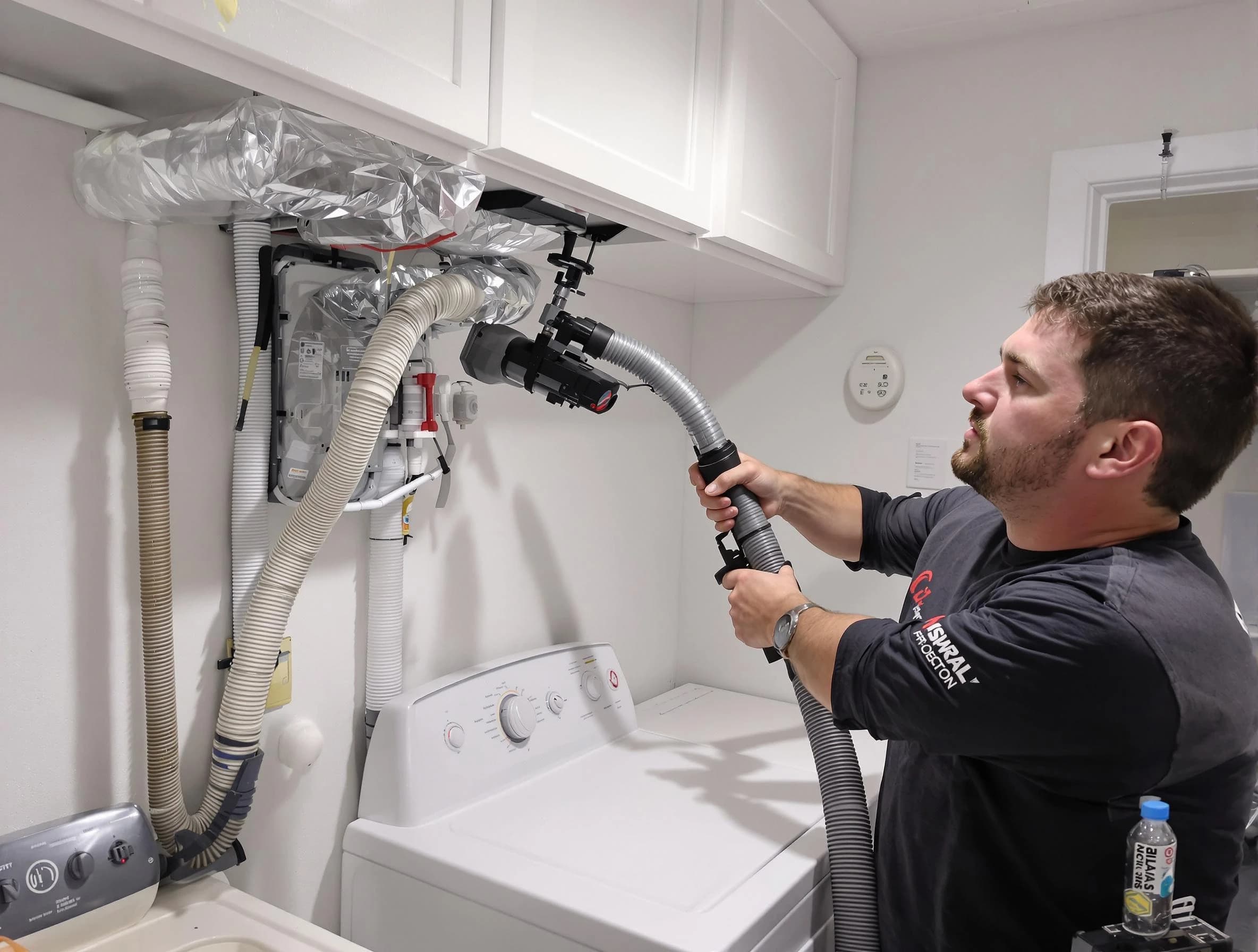 West Jordan Dryer Vent Cleaning certified technician performing safety-focused gas dryer vent cleaning in West Jordan